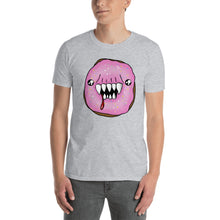 Load image into Gallery viewer, Scary Pink Halloween Man Eating Doughnut Short-Sleeve Unisex T-Shirt grey
