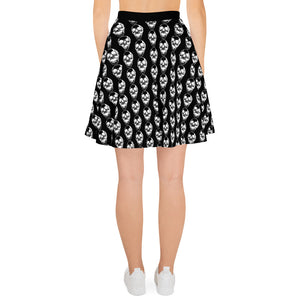 Black Goth Skull Pattern Skater Skirt