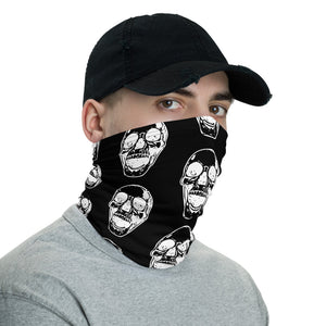 White Screaming Skulls on Black Neck gaiter Mask