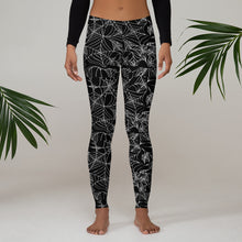 Load image into Gallery viewer, Black Goth  Spider Web Halloween Leggings
