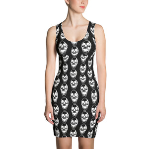 Black Goth Skull Pattern Form Fitting Dress