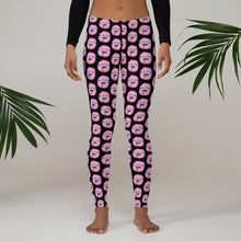 Load image into Gallery viewer, Black with Pink Man Eating Donuts Pattern Leggings
