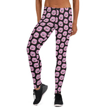 Load image into Gallery viewer, Black with Pink Man Eating Donuts Pattern Leggings
