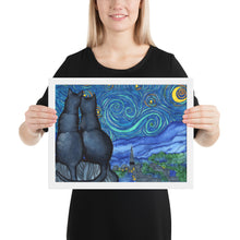 Load image into Gallery viewer, Starry Kitties Parody of Starry Night Framed poster
