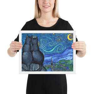 Starry Kitties Parody of Starry Night Framed poster