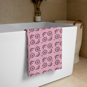 Victorian Skulls and Spiders Pattern Pink and Black Towel