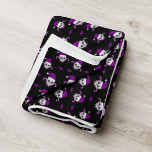 Christmas Skulls and Candy Canes in Black and purple Throw Blanket