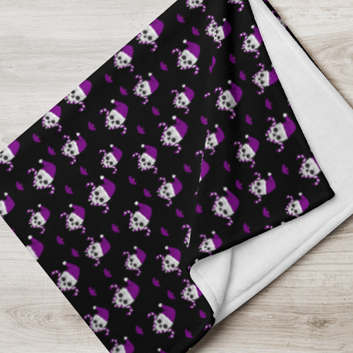 Christmas Skulls and Candy Canes in Black and purple Throw Blanket