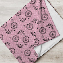Load image into Gallery viewer, Victorian Skulls and Spiders in Pink and Black Throw Blanket
