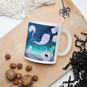 Ghost Cats Halloween White glossy coffee mug