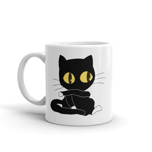 Funny Black Cat Fur White glossy mug