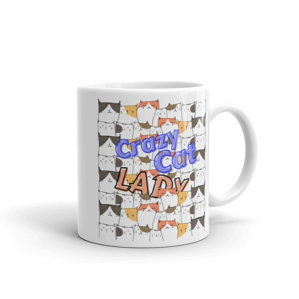 Cute Crazy Cat Lady White glossy Coffee mug