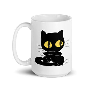 Funny Black Cat Fur White glossy mug